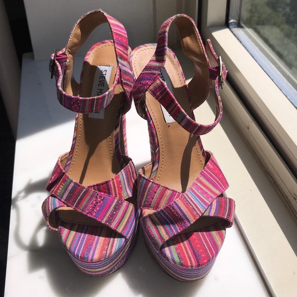 Colorful Boho Textile Platform Sandles - Picture 2 of 6